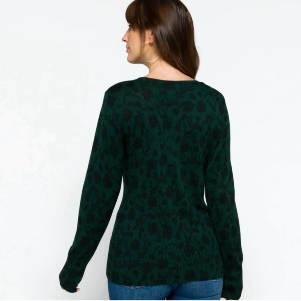 NWT Daniel Rainn Woman’s Small Green Cusper Mini Puff Sleeve Floral Sweater - Picture 4 of 11
